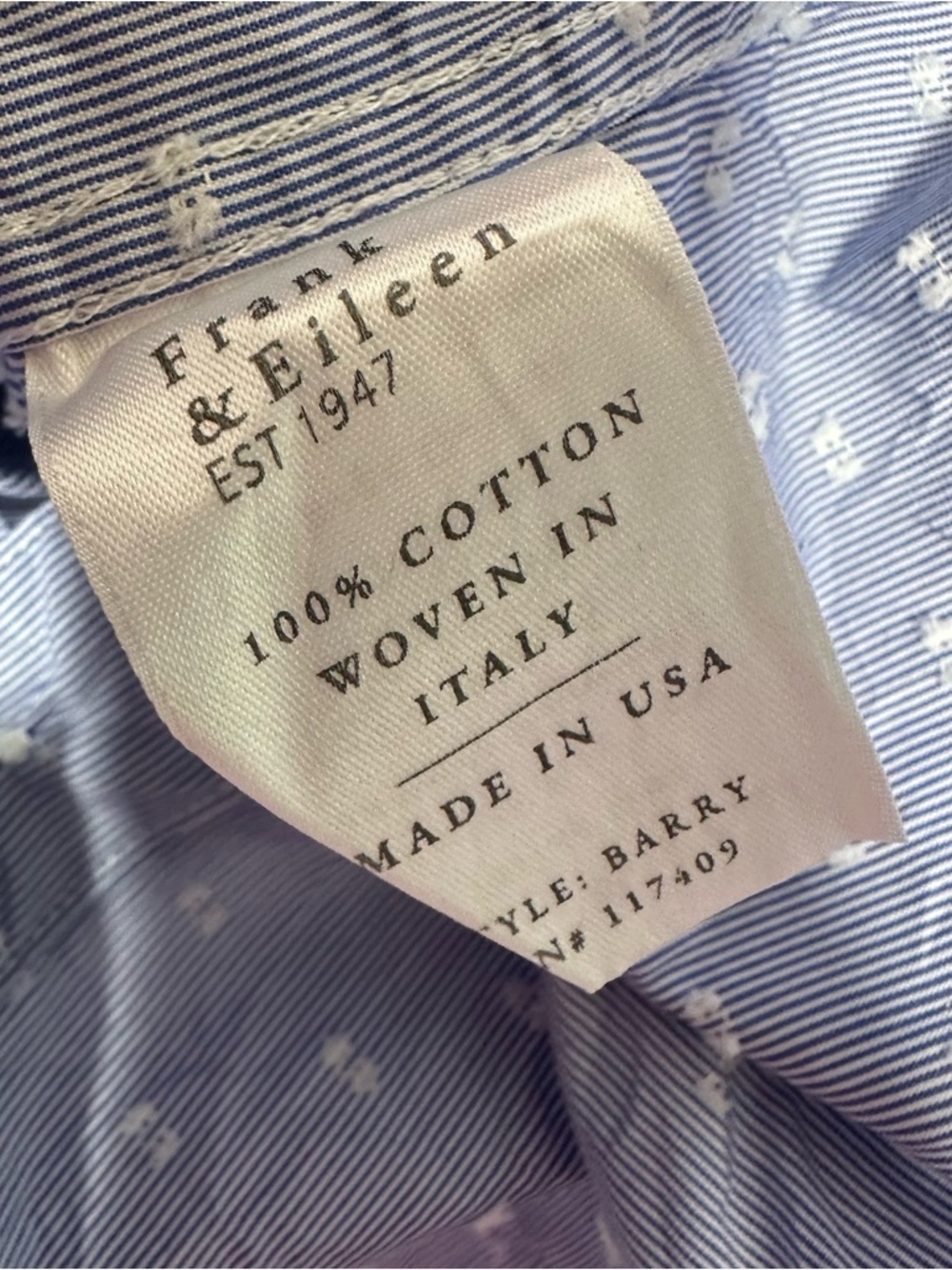 Frank & Eileen “Barry” Light Blue Stripe Star Patterned Button-Up Shirt Small - Picture 9 of 9